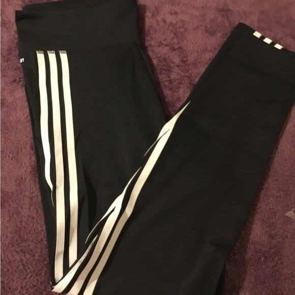 NWT Adidas High Waisted 3 Stripe Black Sports Leggings - Picture 5 of 12